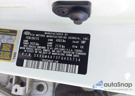 2015 Kia Optima Lx из США, поврежденный, VIN 5XXGM4A73FG455714